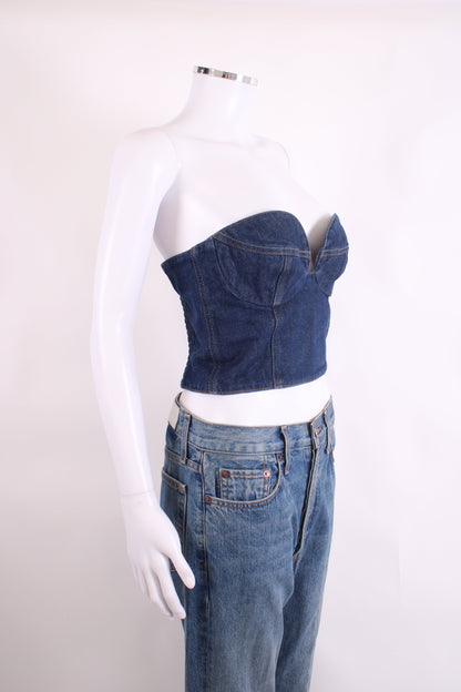 Magda Butrym Crop Bustier Top Denim 12 | O/S, Dark Blue