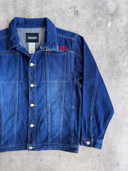 2000 Avirex USA Logo Back Patch Denim Jacket | Small, Multicoloured