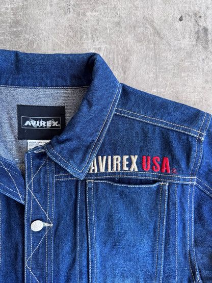2000 Avirex USA Logo Back Patch Denim Jacket | Small, Multicoloured