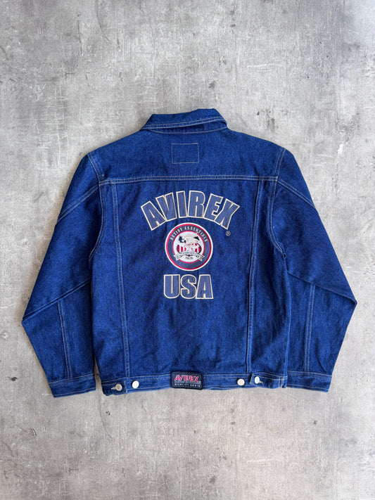 2000 Avirex USA Logo Back Patch Denim Jacket | Small, Multicoloured