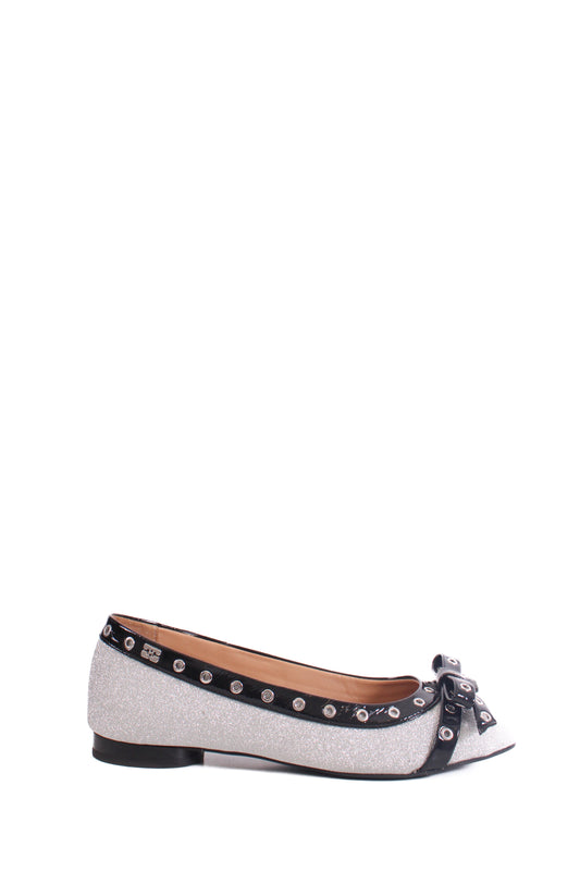 Ganni Glitter Ballet Flats Silver/ Black 38 | O/S, Black