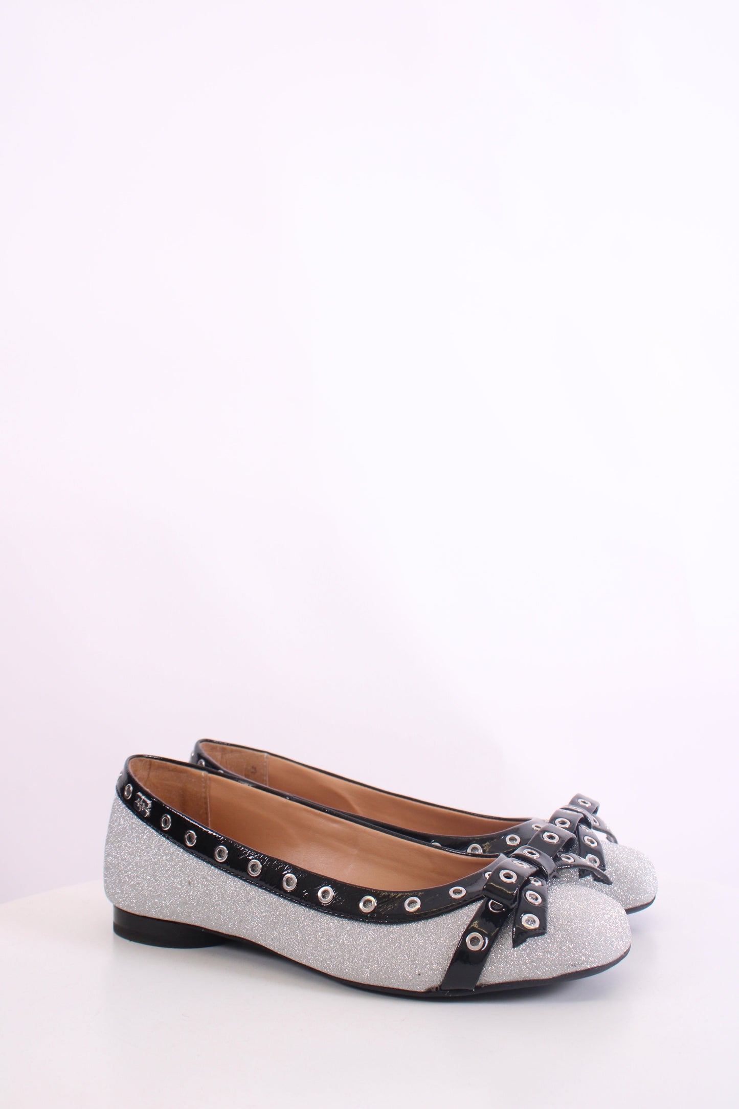 Ganni Glitter Ballet Flats Silver/ Black 38 | O/S, Black