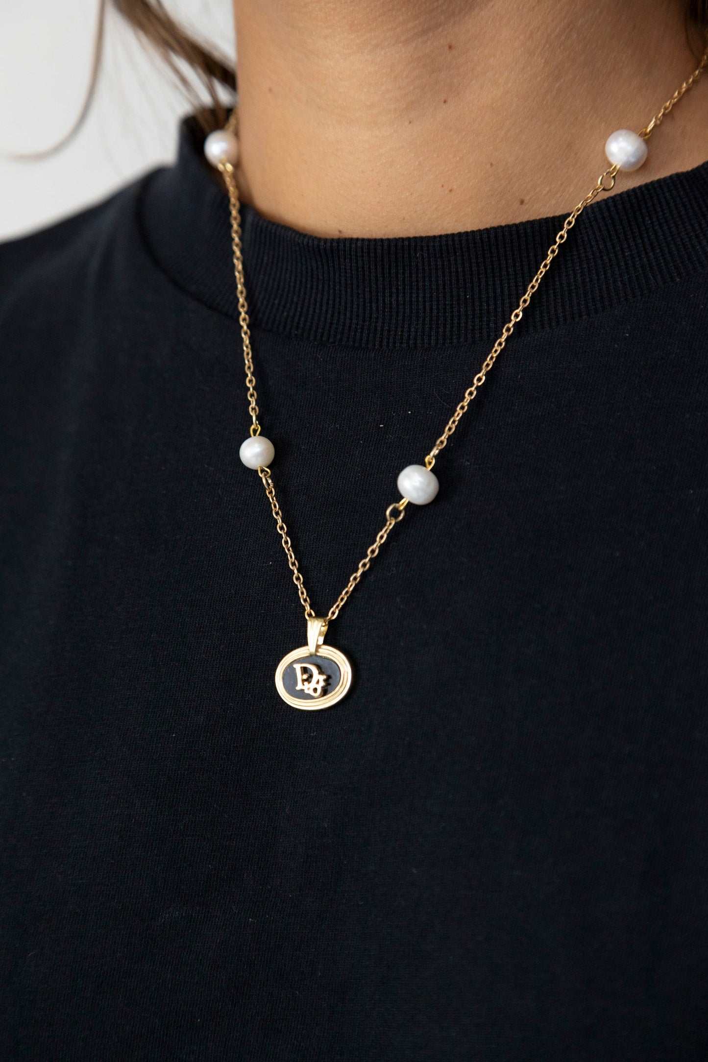 VT Rework: Christian Dior Link Yellow Pearl Chain Necklace
