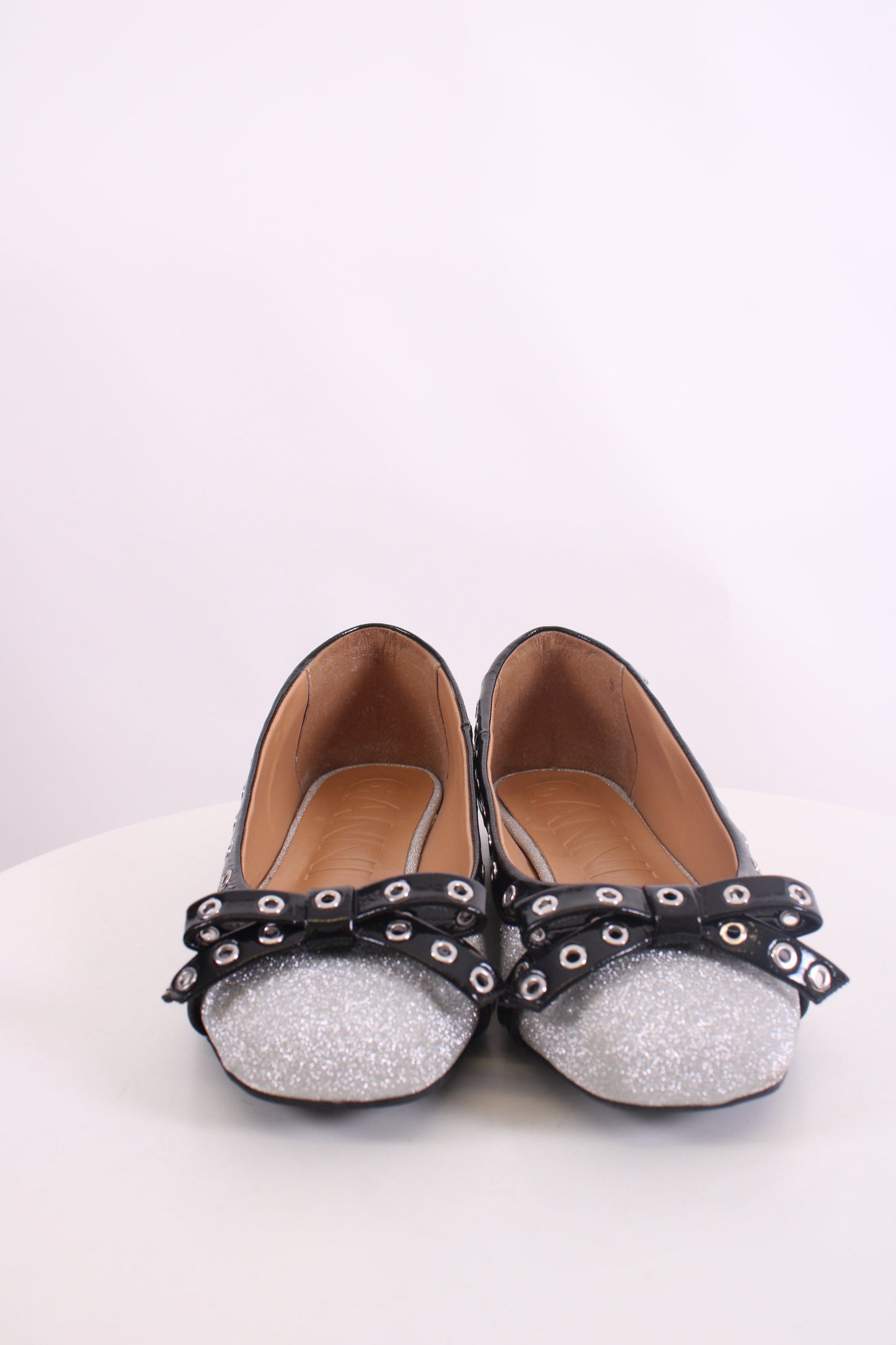 Ganni Glitter Ballet Flats Silver/ Black 38 | O/S, Black