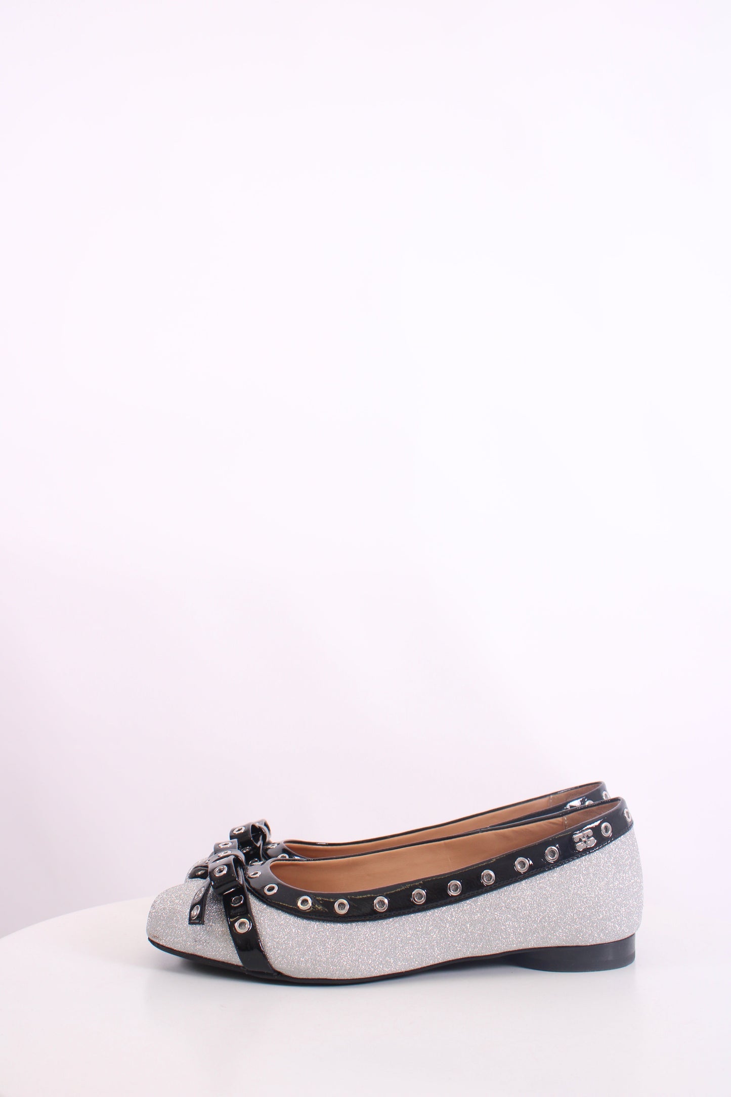 Ganni Glitter Ballet Flats Silver/ Black 38 | O/S, Black