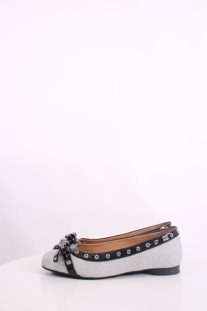 Ganni Glitter Ballet Flats Silver/ Black 38 | O/S, Black