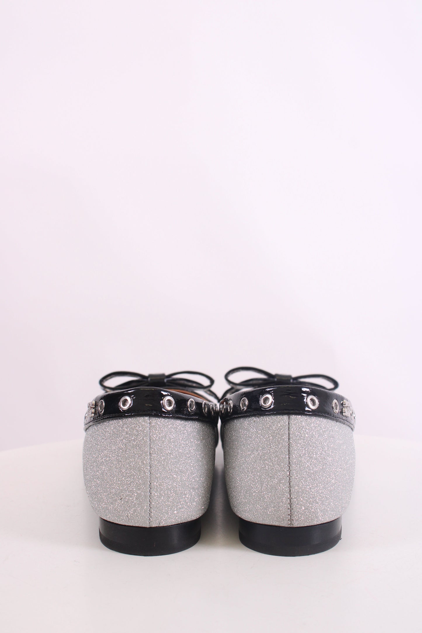 Ganni Glitter Ballet Flats Silver/ Black 38 | O/S, Black