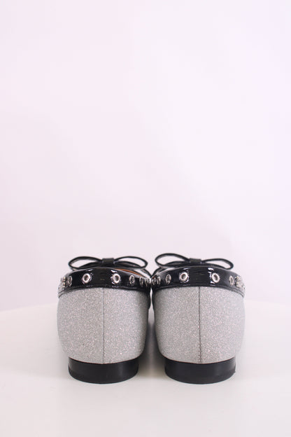 Ganni Glitter Ballet Flats Silver/ Black 38 | O/S, Black