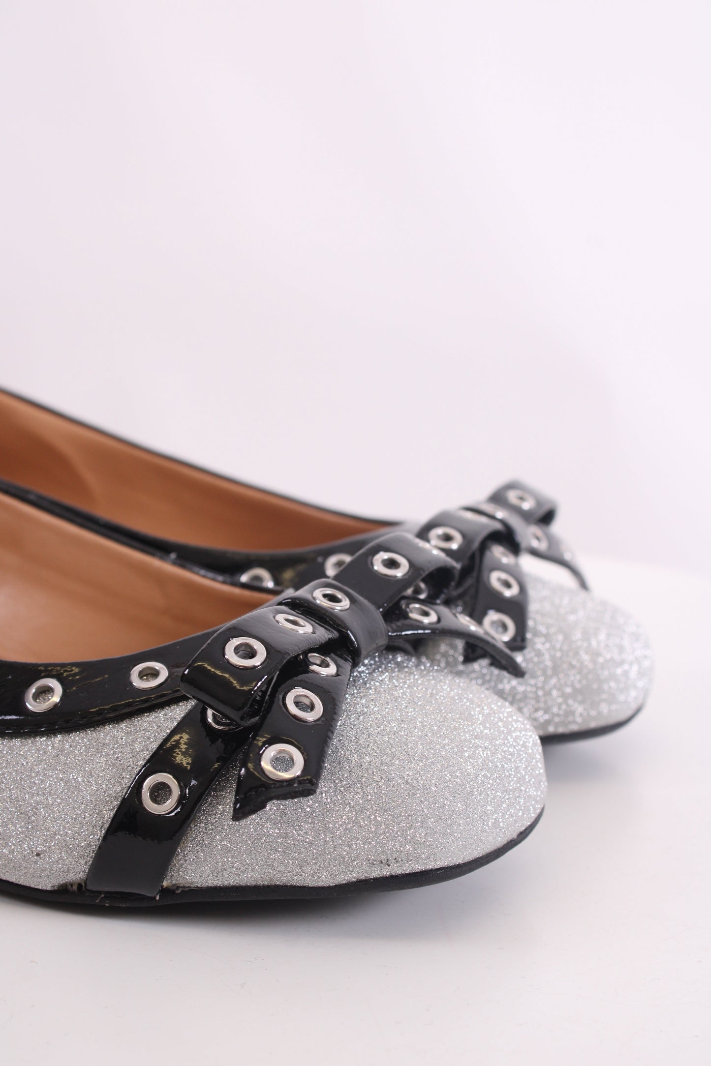Ganni Glitter Ballet Flats Silver/ Black 38 | O/S, Black