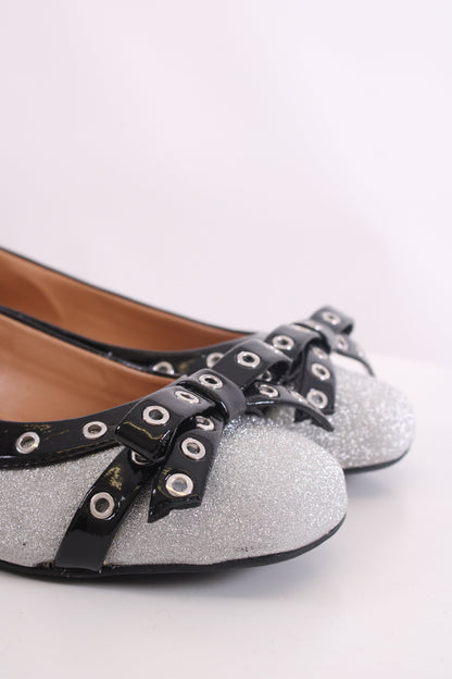 Ganni Glitter Ballet Flats Silver/ Black 38 | O/S, Black