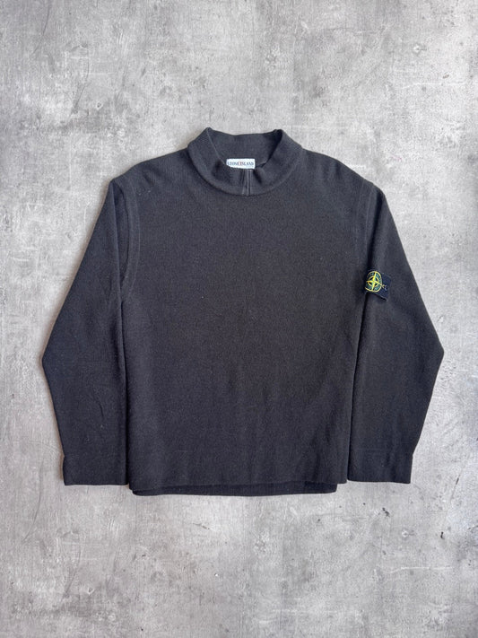 A/W 2004 Stone Island Dark Green Mockneck Knit Sweater
