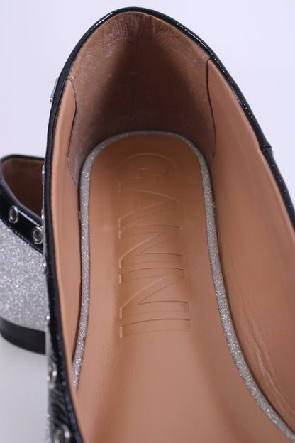 Ganni Glitter Ballet Flats Silver/ Black 38 | O/S, Black