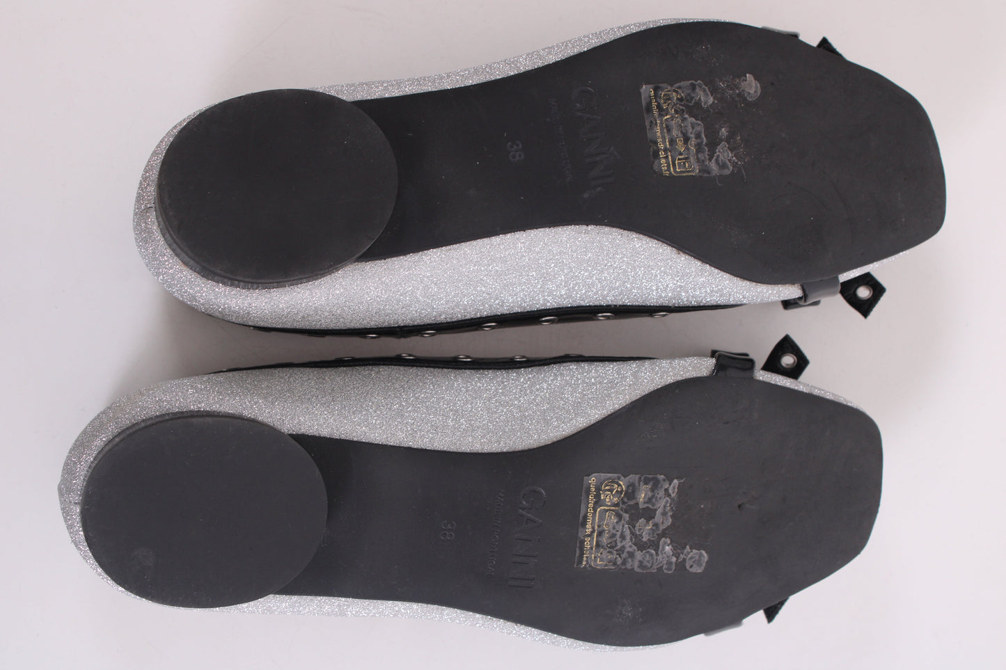 Ganni Glitter Ballet Flats Silver/ Black 38 | O/S, Black