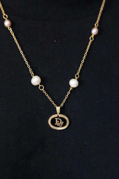 VT Rework: Christian Dior Link Pink Pearl Chain Necklace