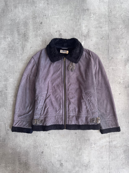 Kansai Jeans Taupe Suede Faux Shearling Jacket | Medium, Multicoloured