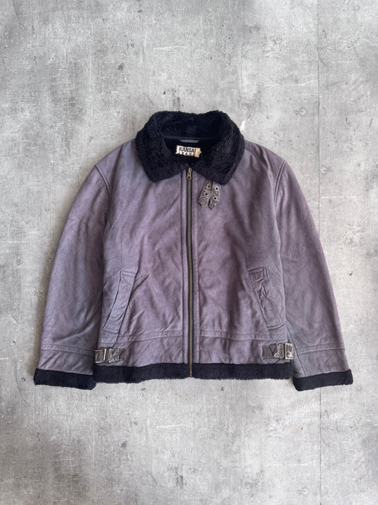 Kansai Jeans Taupe Suede Faux Shearling Jacket | Medium, Multicoloured