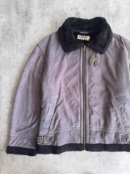 Kansai Jeans Taupe Suede Faux Shearling Jacket | Medium, Multicoloured