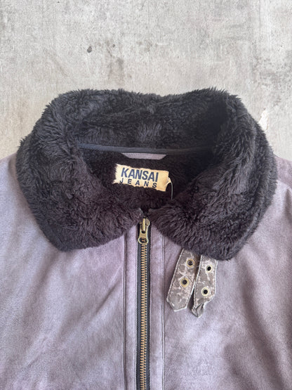 Kansai Jeans Taupe Suede Faux Shearling Jacket | Medium, Multicoloured