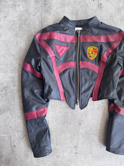 VT Rework: Porsche Panelled Cropped Leather Jacket | Extra Small, Multicoloured