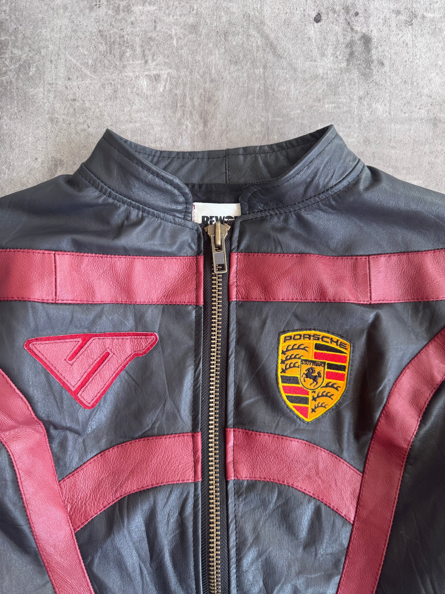 VT Rework: Porsche Panelled Cropped Leather Jacket | Extra Small, Multicoloured