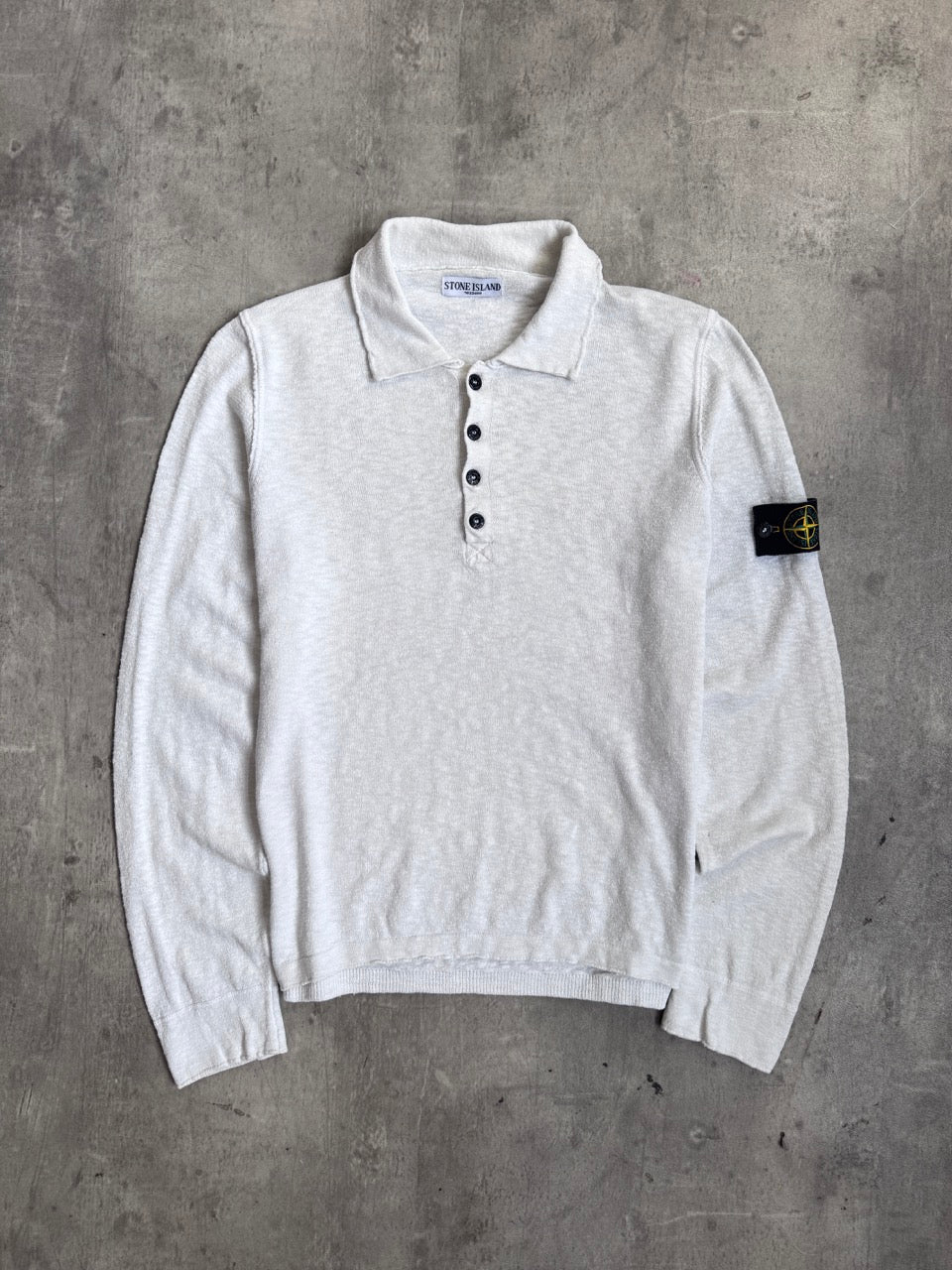 S/S 2007 Stone Island White Lightweight Collared Knit Sweater