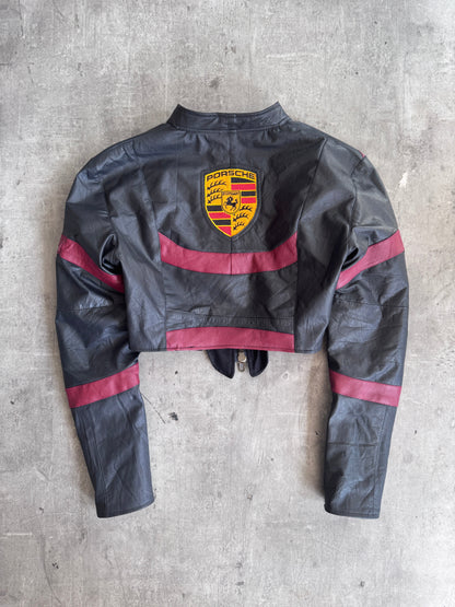 VT Rework: Porsche Panelled Cropped Leather Jacket | Extra Small, Multicoloured