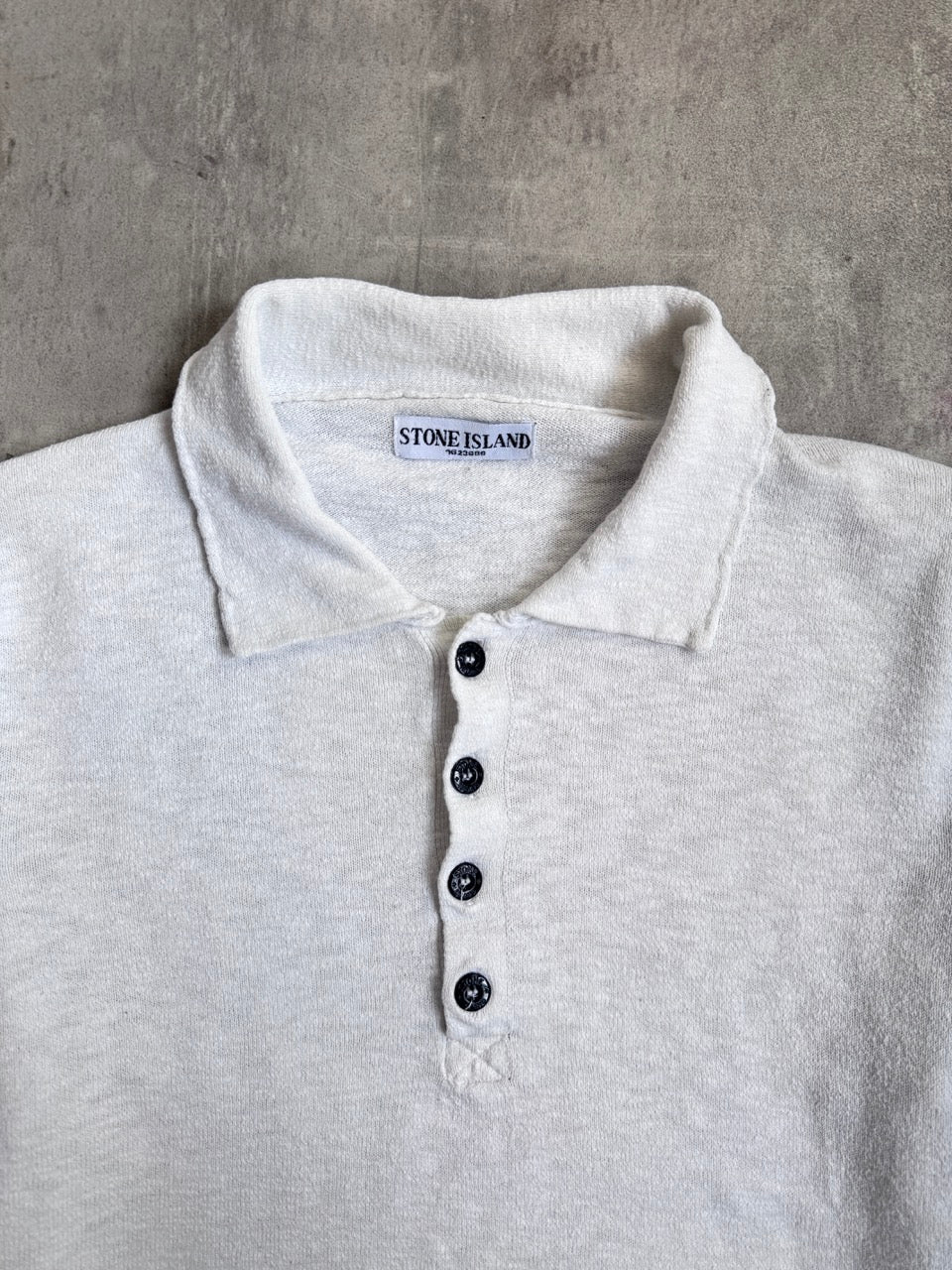 S/S 2007 Stone Island White Lightweight Collared Knit Sweater