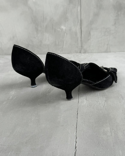 PRADA 2000'S BLACK SUEDE BUCKLE KITTEN HEEL - EU 36.5 / UK 3.5