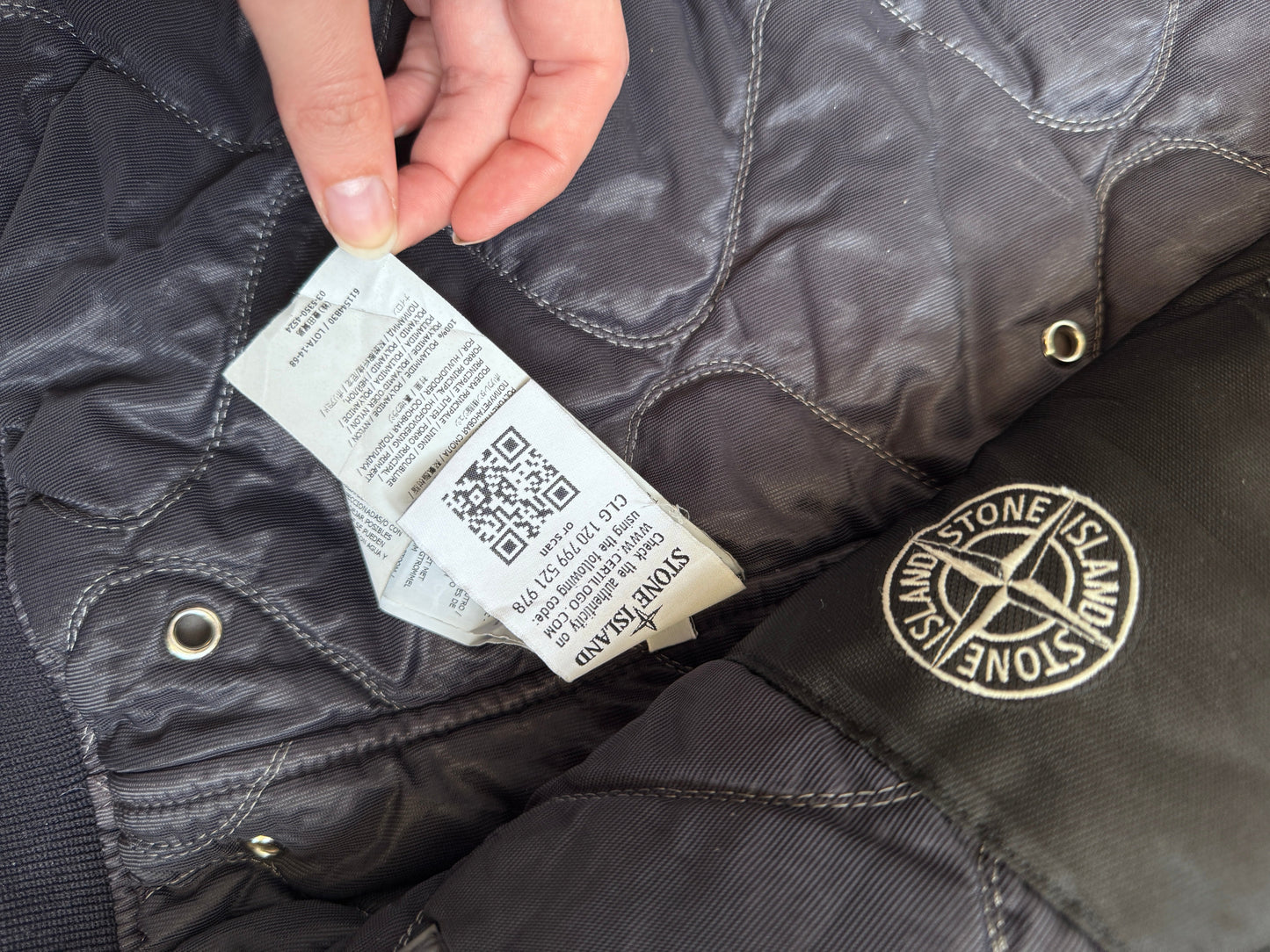 A/W 14' Stone Island Mussola Gommata Navy Reflective Nylon Hooded Bomber