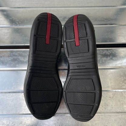 Prada Sport Black 00s Leather Spellout Strap Americas Cup Trainers | LARGE, Black