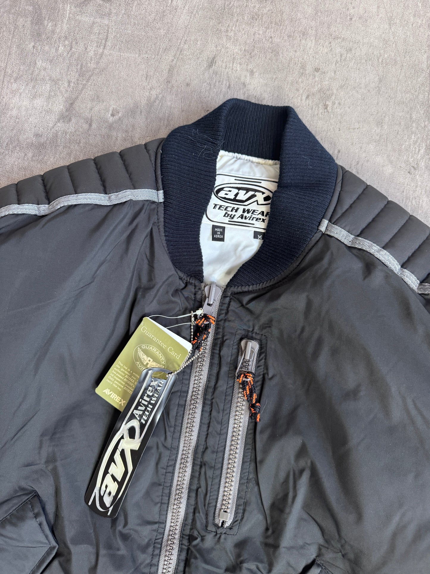 Avirex Aviators Club Tech Wear Rubberised Satin Grey Nylon Padded Bomber