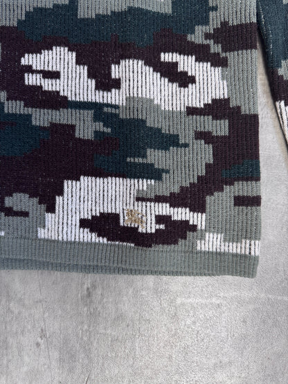 Burberry Black Label Green Pixel Camouflage Rib Knit Crewneck