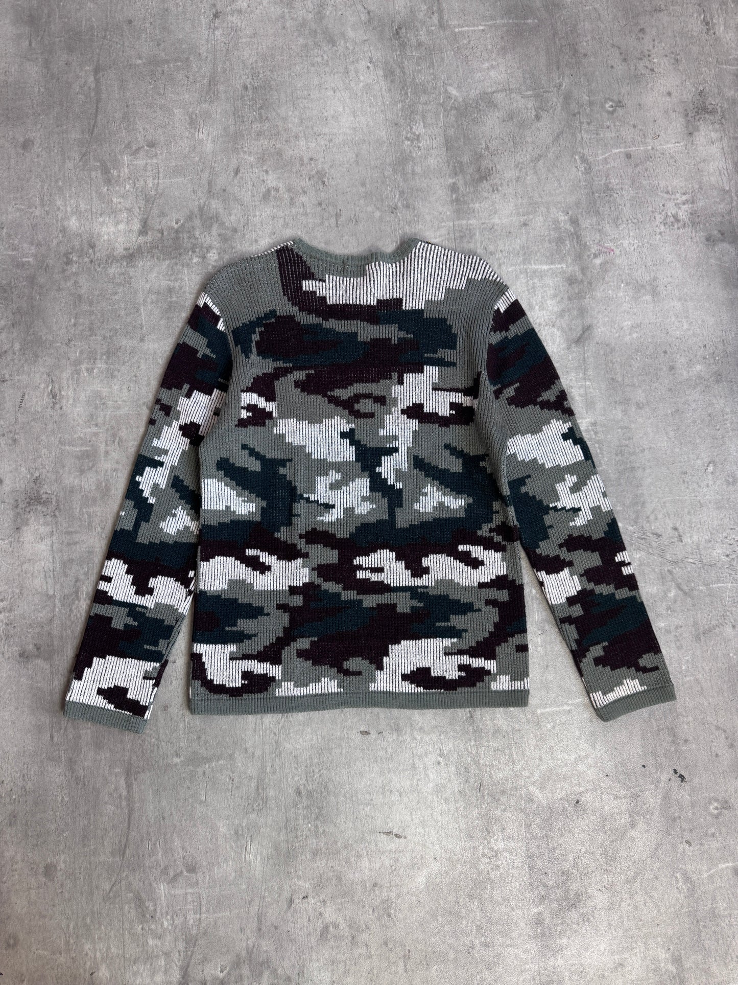 Burberry Black Label Green Pixel Camouflage Rib Knit Crewneck