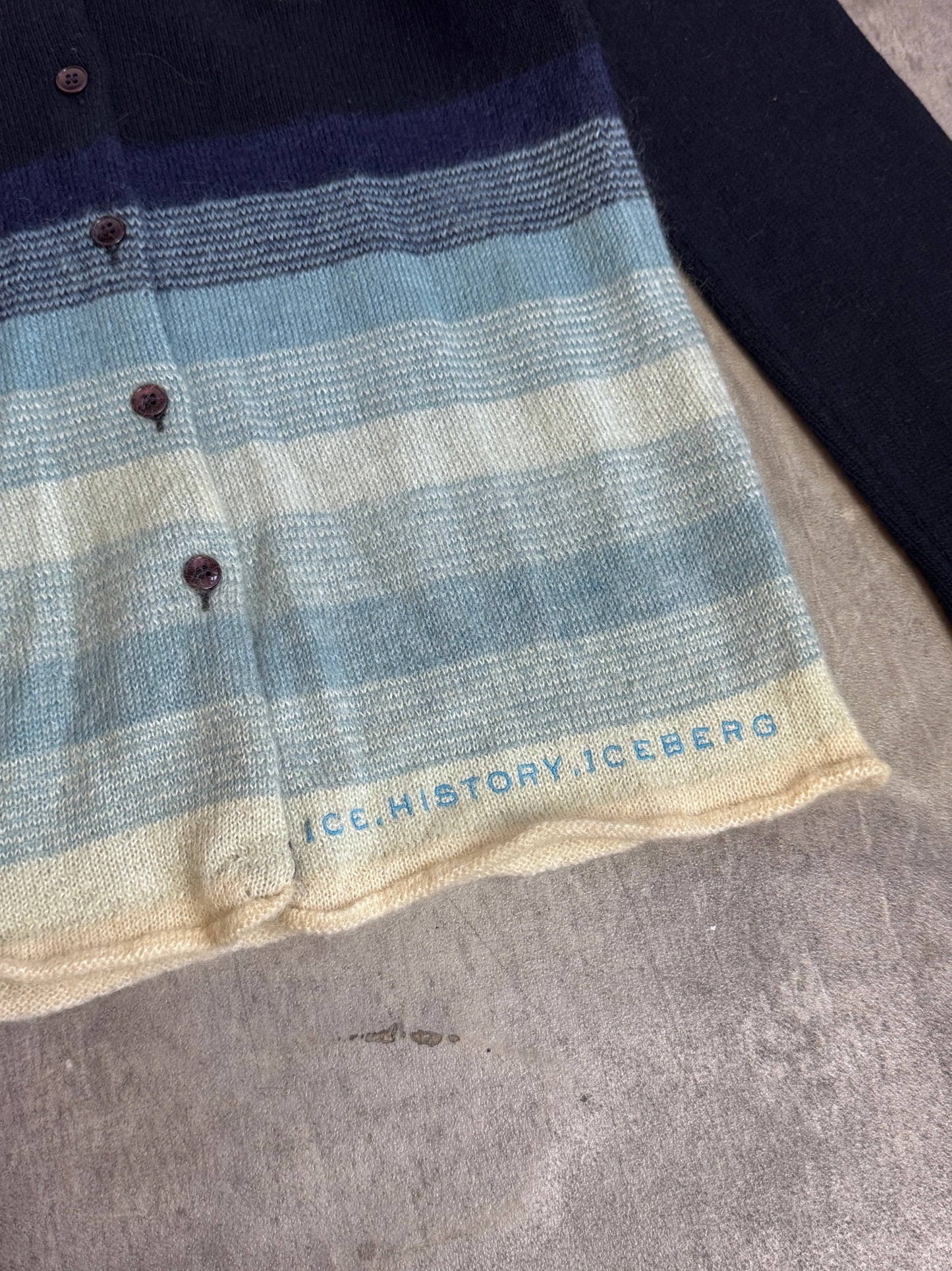 Iceberg Ice.History Mohair Blend Blue Button Down Tom And Jerry Patch Cardigan