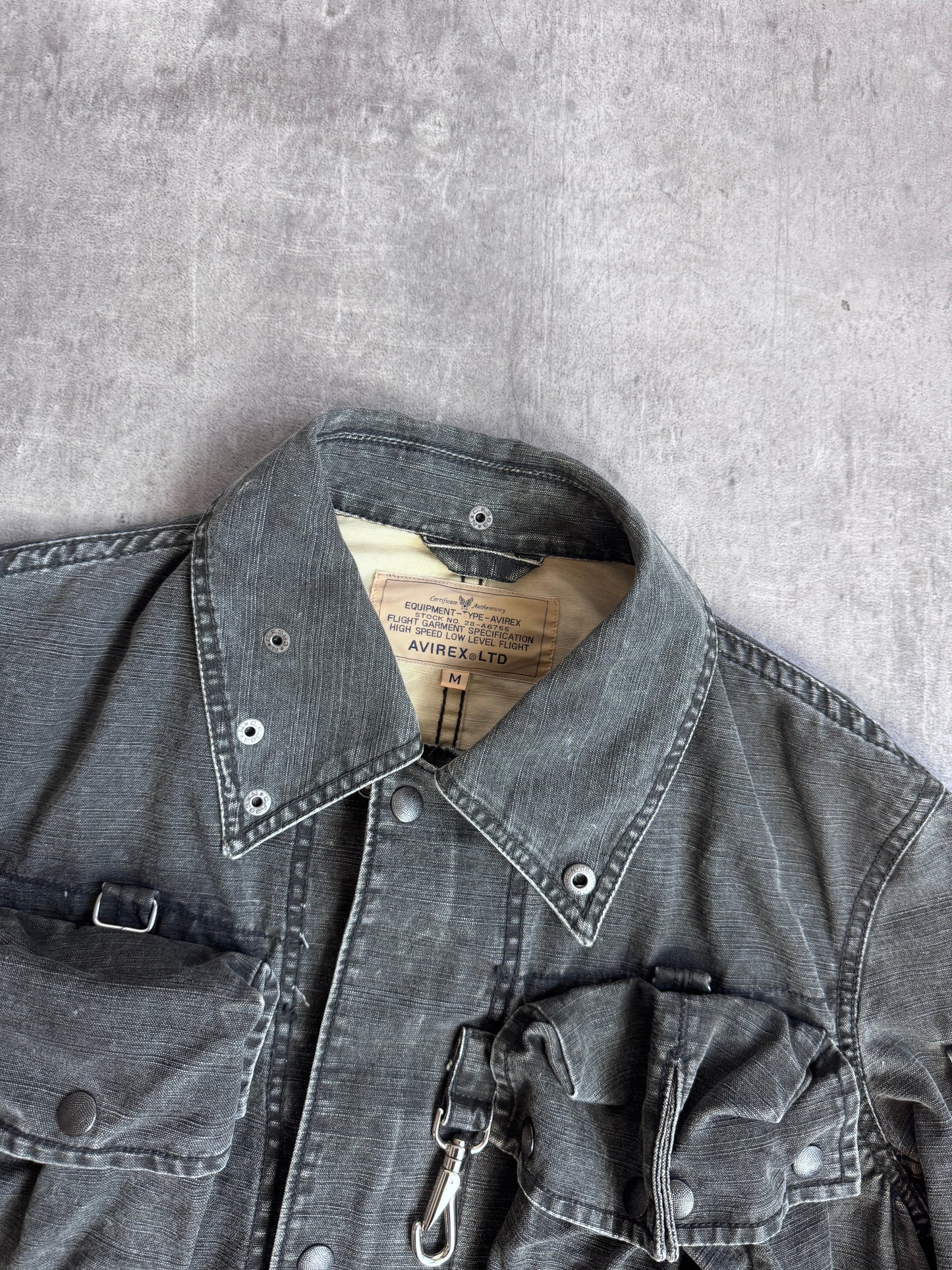 Avirex A-6 Hardware Detailed Full Zip Multipocket Grey Denim Jacket