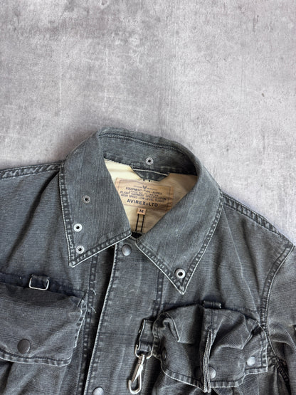 Avirex A-6 Hardware Detailed Full Zip Multipocket Grey Denim Jacket