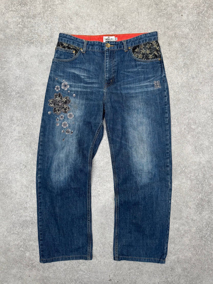 Karakuri Mid Wash Floral Japanese Denim