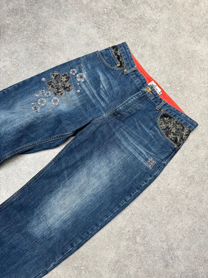 Karakuri Mid Wash Floral Japanese Denim