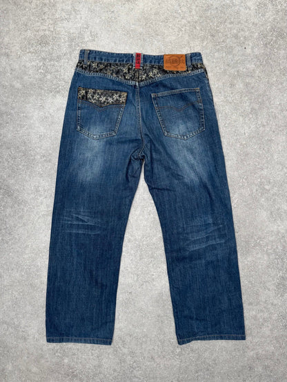 Karakuri Mid Wash Floral Japanese Denim