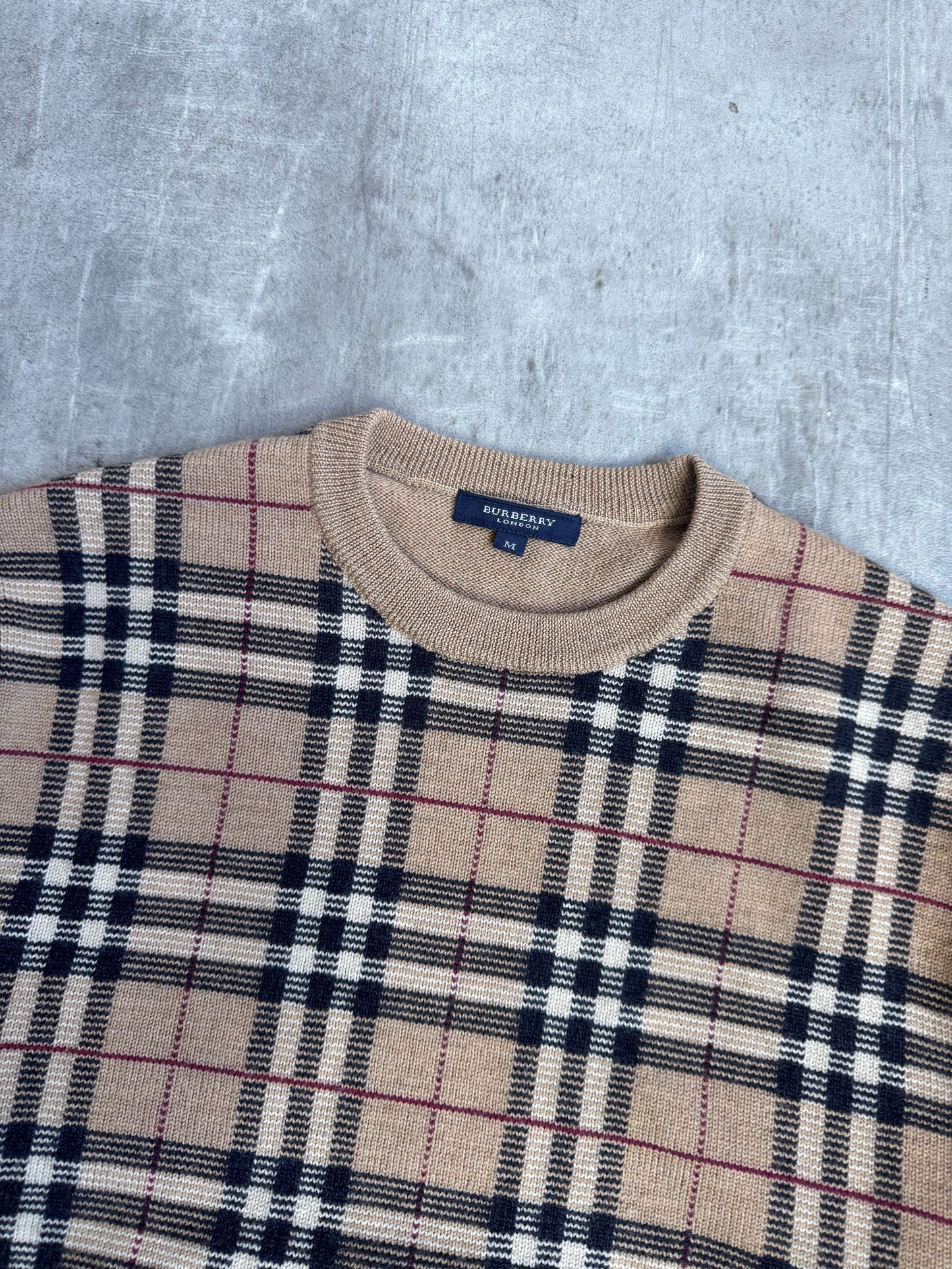 Burberry Beige Classic Check Cashmere Wool Blend Crewneck