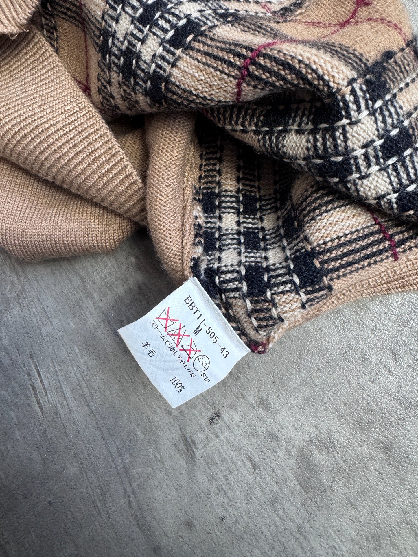 Burberry Beige Classic Check Cashmere Wool Blend Crewneck