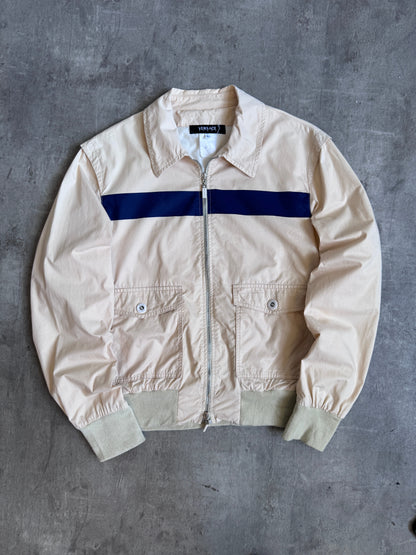 1990's Versace Sport Navy Stripe Structured Work Blouson | Medium, Multicoloured