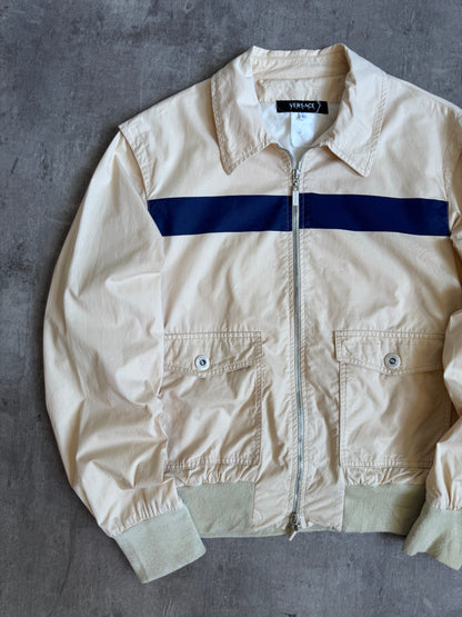 1990's Versace Sport Navy Stripe Structured Work Blouson | Medium, Multicoloured