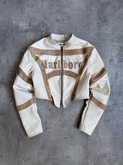 VT Rework: Marlboro Beige Corsetted Leather Jacket | Extra Small, Multicoloured