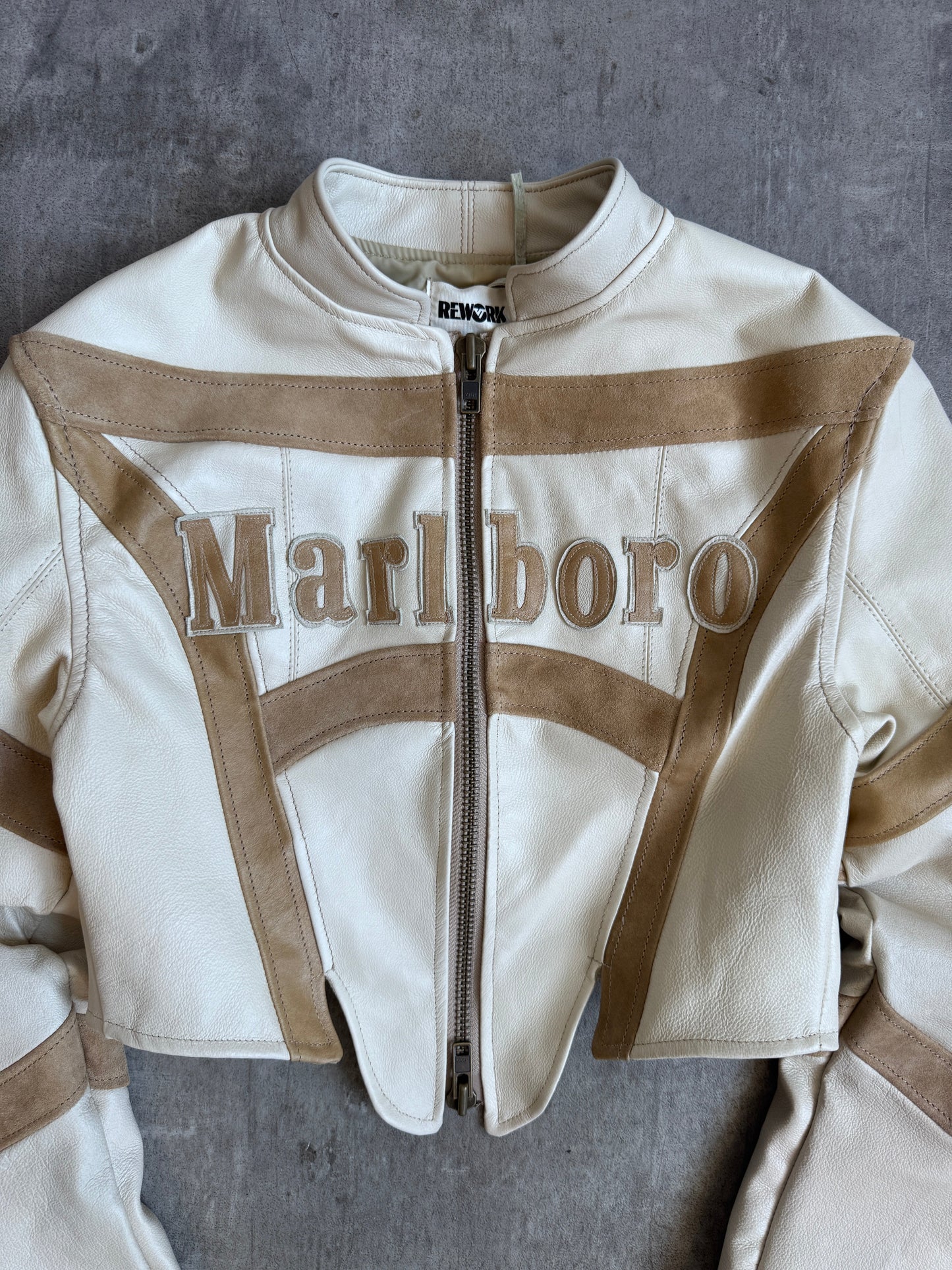 VT Rework: Marlboro Beige Corsetted Leather Jacket | Extra Small, Multicoloured