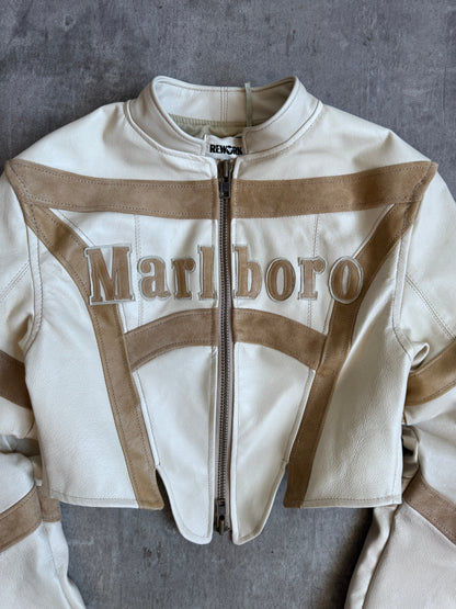 VT Rework: Marlboro Beige Corsetted Leather Jacket | Extra Small, Multicoloured