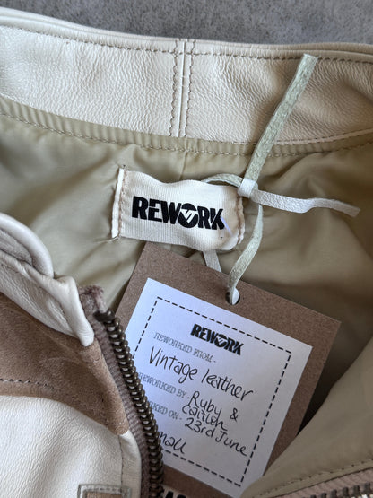 VT Rework: Marlboro Beige Corsetted Leather Jacket | Extra Small, Multicoloured