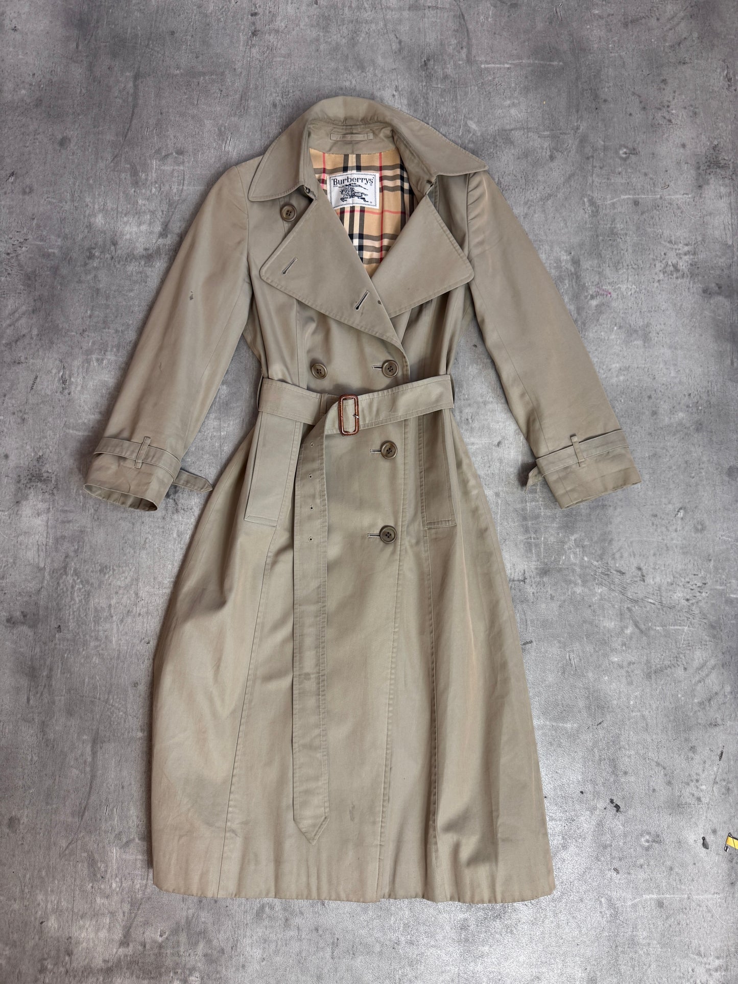Burberry Reflective Beige Double Breasted Trench Coat