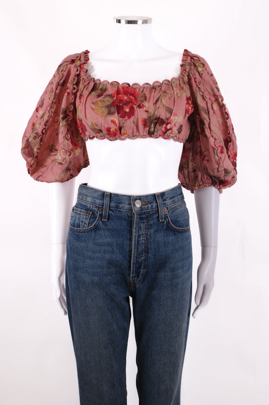Zimmermann L/S Floral Crop Top Pink/ Red 12 | O/S, Pink