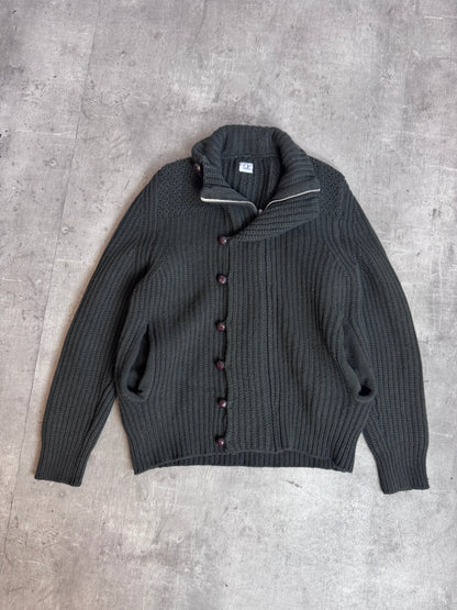 A/W 09' C.P. Company Military Green Lana Wool Rib Knit Asymmetric Button Up Sweater